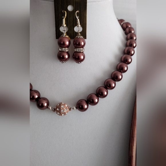 Copper Colored Beaded Necklace & Earrings Set - Picture 6 of 7